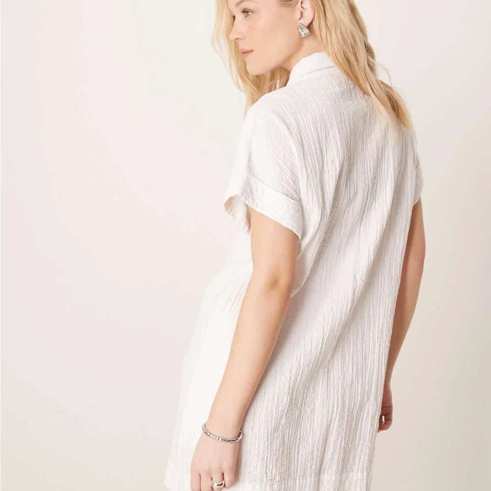 Abercrombie & Fitch Sage Green Crinkled Shirt Mini Dress - Picture 15 of 16